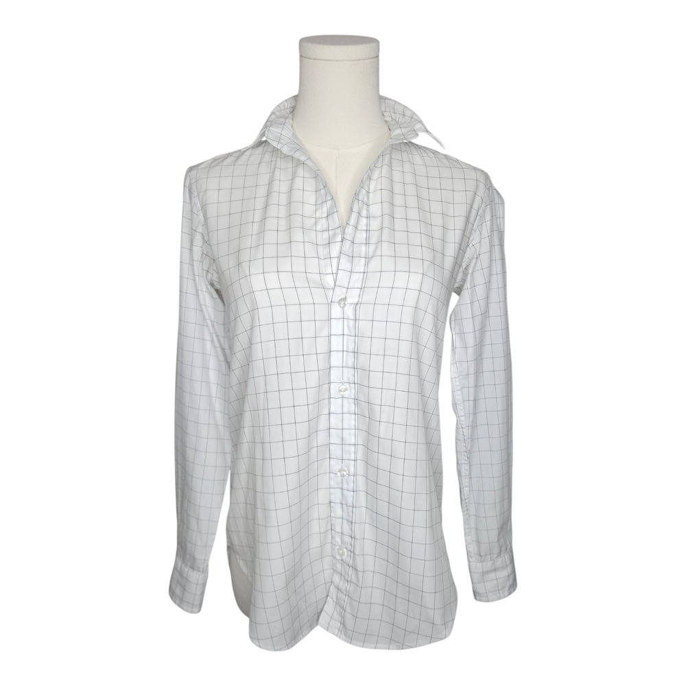 Frank & Eileen Frank Button Up Shirt White Black Windowpane 100%Cotton Italy XXS